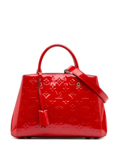 Pre-owned Louis Vuitton 2015 Monogram Vernis Montaigne Bb Satchel In Red