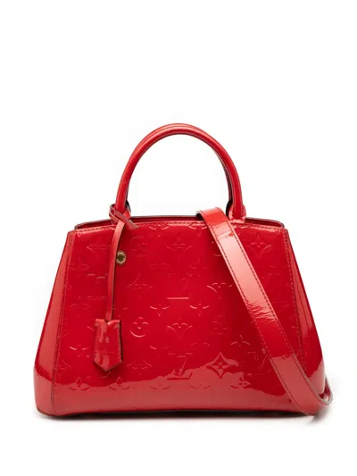 Pre-owned Louis Vuitton 2015 Monogram Vernis Montaigne Bb Satchel In Red
