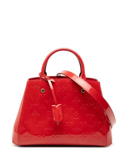Pre-owned Louis Vuitton 2015 Monogram Vernis Montaigne Bb Satchel In Red
