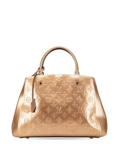 Pre-owned Louis Vuitton 2015 Monogram Vernis Montaigne Mm Satchel In Brown