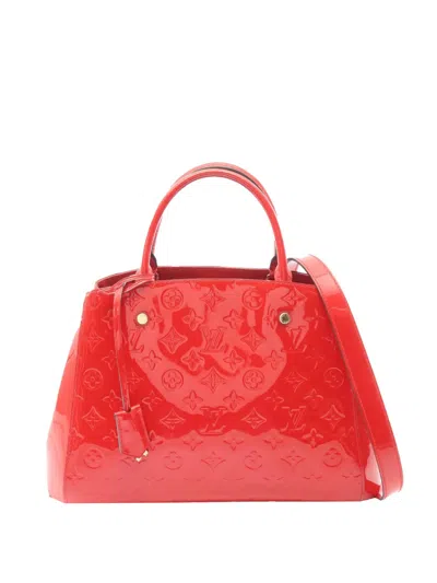 Pre-owned Louis Vuitton 2015 Monogram Vernis Montaigne Mm Satchel In Red