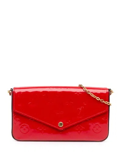 Pre-owned Louis Vuitton 2015 Monogram Vernis Pochette Felicie Crossbody Bag In Red