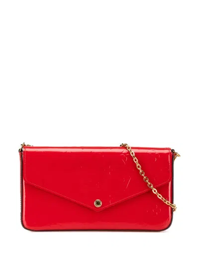 Pre-owned Louis Vuitton 2015 Monogram Vernis Pochette Felicie Crossbody Bag In Red