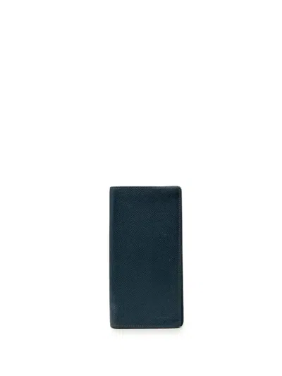 Pre-owned Louis Vuitton 2015 Taiga Portefeuille Brazza Bifold Wallet Long Wallets In Blue