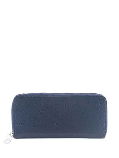 Pre-owned Louis Vuitton 2015 Taiga Zippy Vertical Wallet Long Wallets In Blue