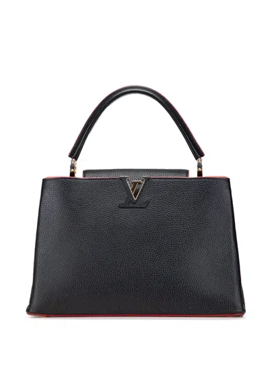 Pre-owned Louis Vuitton 2015 Taurillon Capucines Mm Satchel In Black
