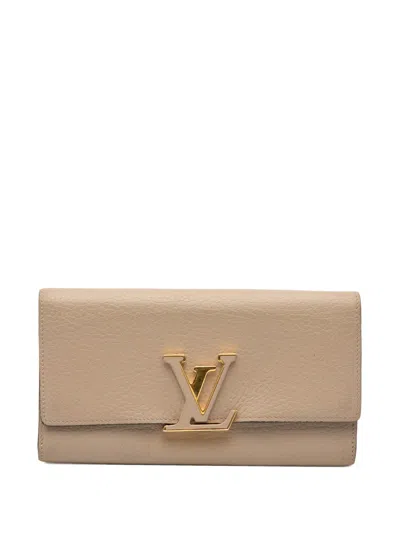 Pre-owned Louis Vuitton 2015 Taurillon Capucines Wallet Long Wallets In Brown