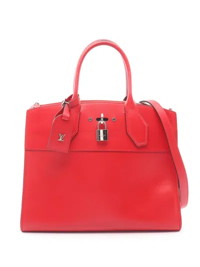 Pre-owned Louis Vuitton 2015 Taurillon City Steamer Mm Handbag In Red