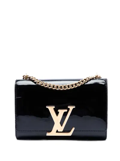 Pre-owned Louis Vuitton 2015 Vernis Louise Sliding Chain Mm Crossbody Bag In Black