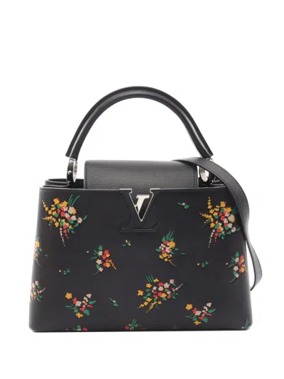 Pre-owned Louis Vuitton 2016 Calfskin Blossom Capucine Pm Satchel In Black