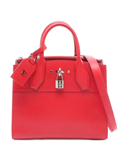 Pre-owned Louis Vuitton 2016 City Steamer Pm Padlock Leather Tote Bag In Red