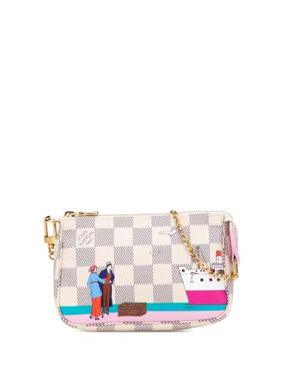 Pre-owned Louis Vuitton 2016 Damier Azur Illustre Transatlantic Mini Pochette Accessoires Handbag In Multi