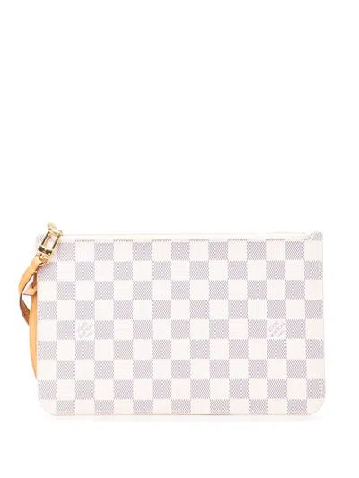 Pre-owned Louis Vuitton 2016 Damier Azur Neverfull Mm Pouch In White
