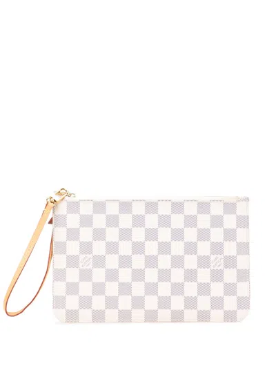 Pre-owned Louis Vuitton 2016 Damier Azur Neverfull Mm Pouch In White
