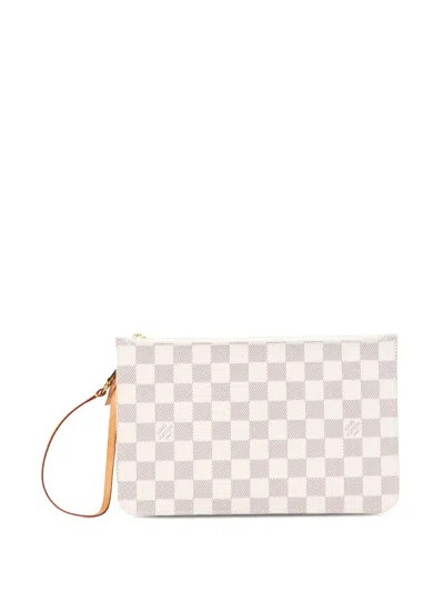 Pre-owned Louis Vuitton 2016 Damier Azur Neverfull Mm Pouch In White