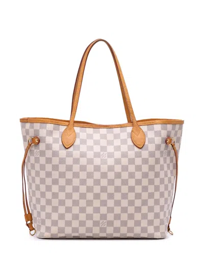 Pre-owned Louis Vuitton 2016 Damier Azur Neverfull Mm Tote Bag In White