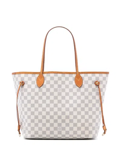Pre-owned Louis Vuitton 2016 Damier Azur Neverfull Mm Tote Bag In White