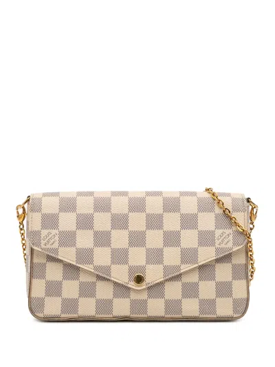 Pre-owned Louis Vuitton 2016 Damier Azur Pochette Felicie Crossbody Bag In White