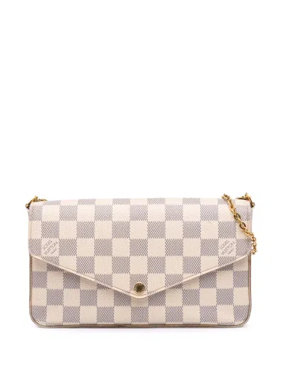 Pre-owned Louis Vuitton 2016 Damier Azur Pochette Felicie Crossbody Bag In White