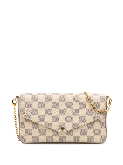 Pre-owned Louis Vuitton 2016 Damier Azur Pochette Felicie Crossbody Bag In White