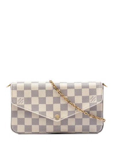 Pre-owned Louis Vuitton 2016 Damier Azur Pochette Felicie Crossbody Bag In White