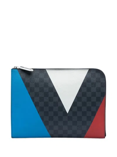 Pre-owned Louis Vuitton 2016 Damier Cobalt Americas Cup Pochette Jour Gm Clutch Bag In Black