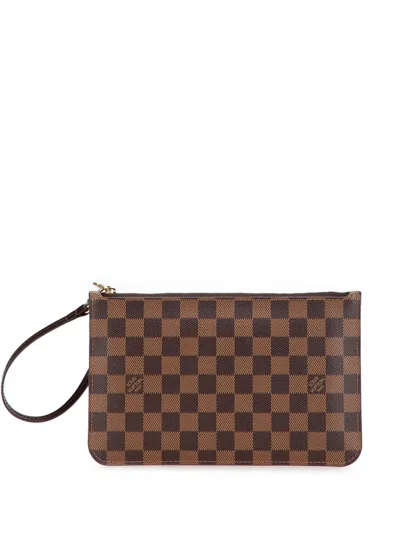Pre-owned Louis Vuitton 2016 Damier Ebene Neverfull Mm Pouch In Brown