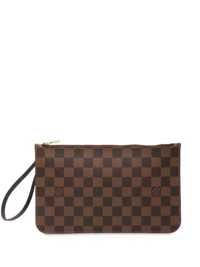 Pre-owned Louis Vuitton 2016 Damier Ebene Neverfull Mm Pouch In Brown