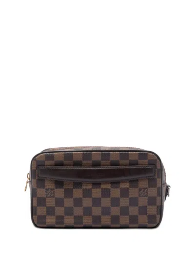 Pre-owned Louis Vuitton 2016 Damier Ebene Pochette Saint Paul Clutch Bag In Brown
