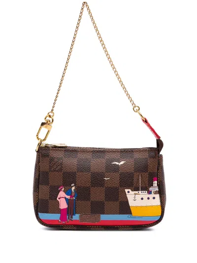 Pre-owned Louis Vuitton 2016 Damier Ebene Transatlantic Cruises Mini Pochette Accessoires Handbag In Brown