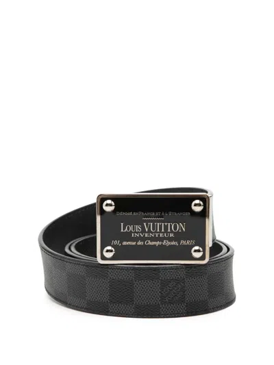 Pre-owned Louis Vuitton 2016 Damier Graphite Inventeur Reversible Belt In Black