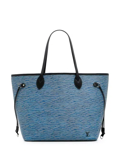 Pre-owned Louis Vuitton 2016 Epi Denim Neverfull Mm Tote Bag In Blue