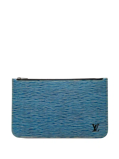 Pre-owned Louis Vuitton 2016 Epi Denim Neverfull Pouch In Blue