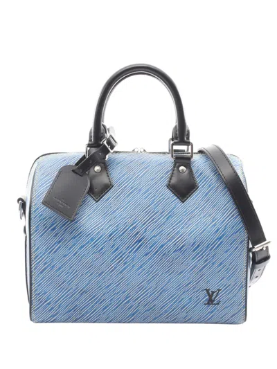 Pre-owned Louis Vuitton 2016 Epi Denim Speedy Bandouliere 25 Satchel In Blue