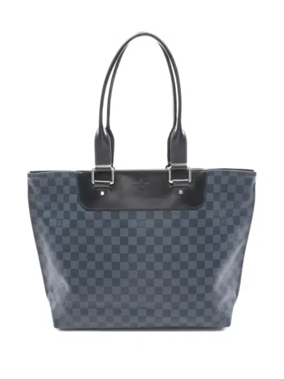 Pre-owned Louis Vuitton 2016 Hippopotamus Voyage Damier Tote Bag In Blue