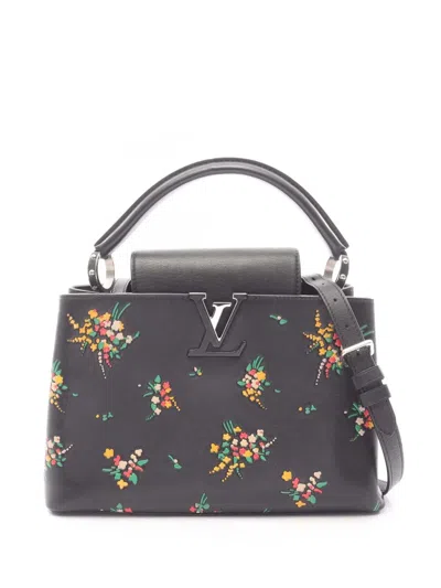 Pre-owned Louis Vuitton 2016 Leather Blossom Capucines Pm Satchel In Black