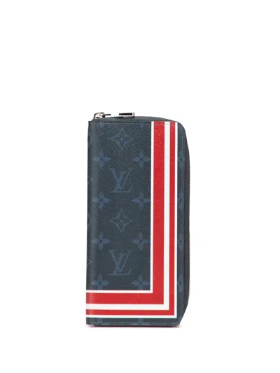 Pre-owned Louis Vuitton 2016 Monogram Cobalt Striped Vertical Zippy Wallet Long Wallets In Blue
