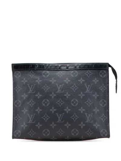 Pre-owned Louis Vuitton 2016 Monogram Eclipse Pochette Voyage Mm Clutch Bag In Black