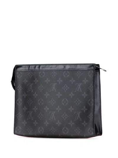 Pre-owned Louis Vuitton 2016 Monogram Eclipse Pochette Voyage Mm Clutch Bag In Black