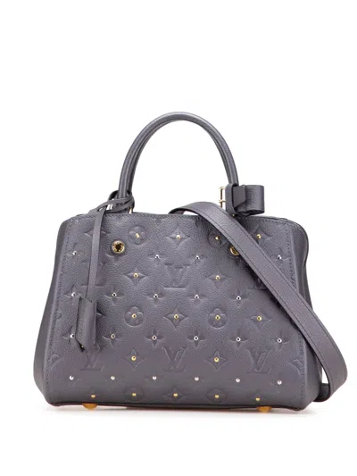 Pre-owned Louis Vuitton 2016 Monogram Empreinte Studded Montaigne Bb Satchel In Gray