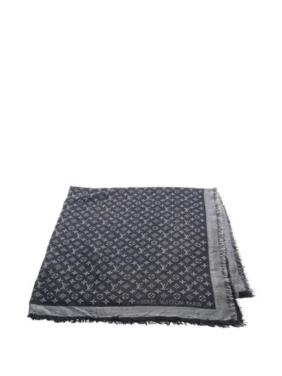 Pre-owned Louis Vuitton 2016 Monogram Fringe Shawl In Black