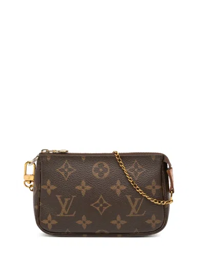 Pre-owned Louis Vuitton 2016 Monogram Mini Pochette Accessoires Handbag In Brown