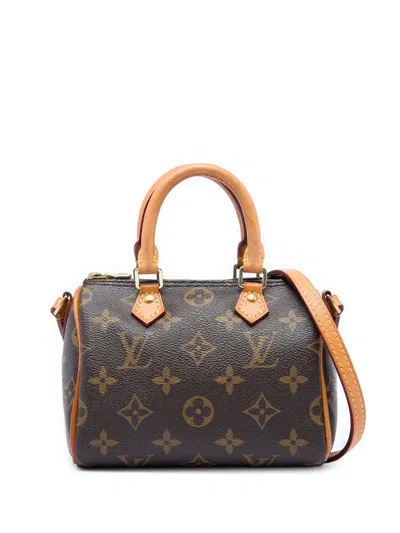 Pre-owned Louis Vuitton 2016 Monogram Nano Speedy Bandouliere Satchel In Brown
