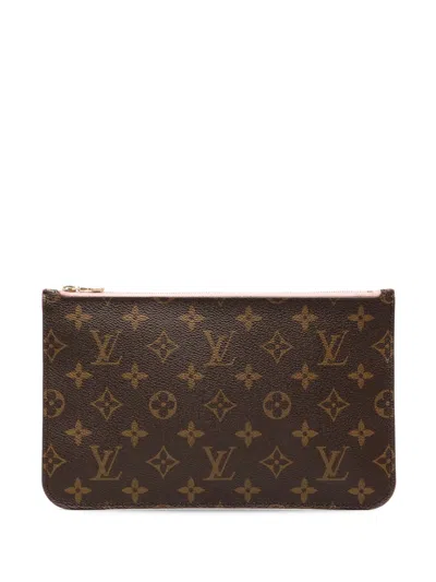 Pre-owned Louis Vuitton 2016 Monogram Neverfull Mm Pouch In Brown
