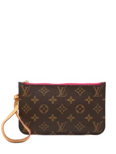 Pre-owned Louis Vuitton 2016 Monogram Neverfull Pm Pouch In Brown