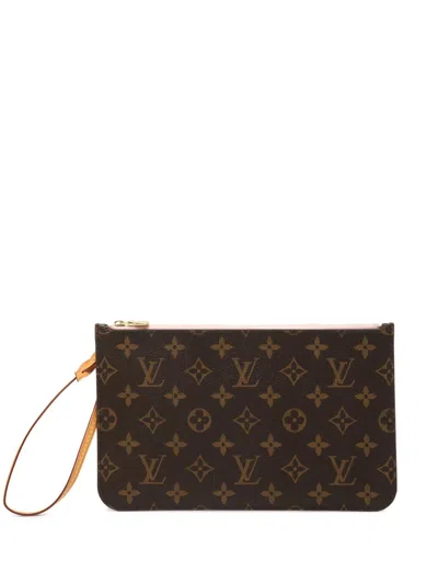 Pre-owned Louis Vuitton 2016 Monogram Neverfull Pouch In Brown