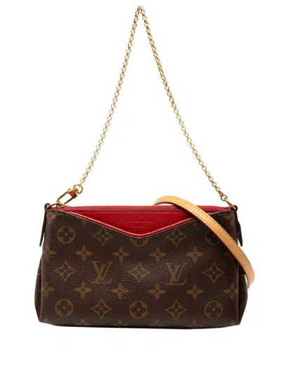 Pre-owned Louis Vuitton 2016 Monogram Pallas Clutch Satchel In Brown
