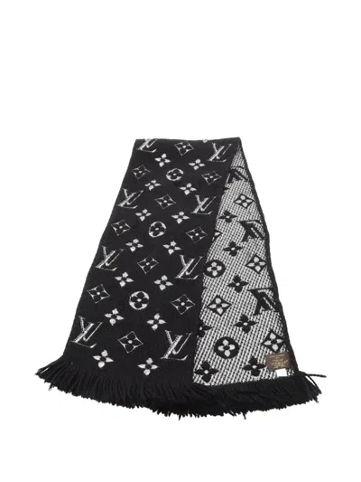 Pre-owned Louis Vuitton 2016 Monogram-pattern Wool Scarf In Black