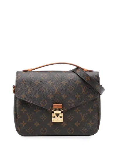 Pre-owned Louis Vuitton 2016 Monogram Pochette Metis Satchel In Brown