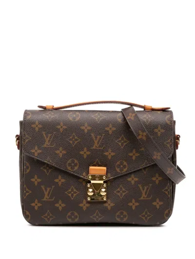 Pre-owned Louis Vuitton 2016 Monogram Pochette Metis Satchel In Brown